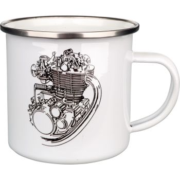 Nostalgia Mug '500cc' with stylized SR/XT500 Motor, 300ml, white/black in gift box, enamel with metal rim (hand rinses recommended)