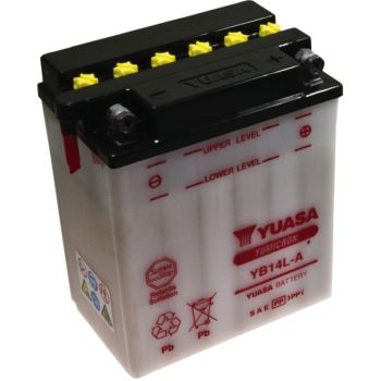 Battery YUASA 12V, Type YB14L-A, dry unfilled, needs 0,9l battery acid (Acid not available by shipping)