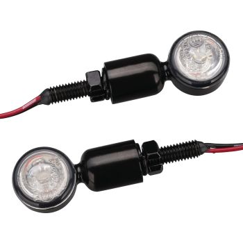 LED Indicators 'Bates-Companion',  metal housing, black, size approx. 40x14mm, diameter 20mm, clear lens, e-approved front and rear, 1 pair