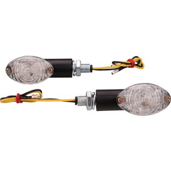 Mini Indicators Oval LED, clear lens, 1 pair, e-approved, dim. approx. 68x28, depth 38mm, M10 bolts, black plastic housing