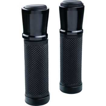 Handlebar Grip Aluminium Black Glossy / Rubber, for 22mm handlebar, length 130mm, thereof 80mm rubber, open ends with cap, 1 pair