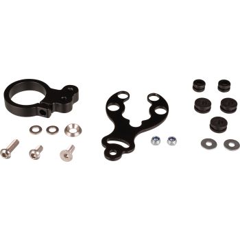 TT Speedometer Bracket, fits various 60mm universal & Velona speedometers, mounts to fork inner tube, bracket stainless steel, fork clamp aluminum
