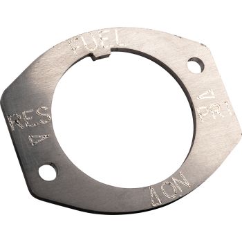 Stainless Steel Front Panel for Fuel Petcock, laser-engraved labelling (limited legibility), rust-free alternative to the original panel