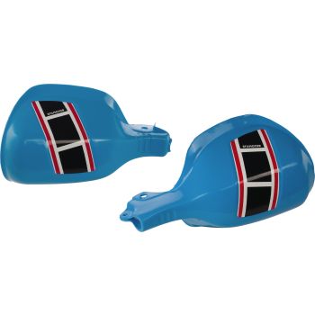 Stilmotor Handguards ></picture>80's-Style<, light blue, incl. decals black/white/red , 1 pair (New Old Stock), storage traces