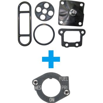 Fuel Petcock Repair Kit + Makeover Kit Stainless Steel (10 screws/washers + front panel, suitable for SR500 petcocks equipped with two diaphragms)