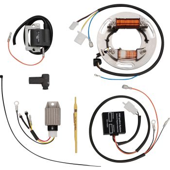 PME CDI-/Generator-Set for 12V CDI-Ignition Conversion without Ignition Points, containes generator stator, CDI, ignition coil, 12V regulator/rectifier