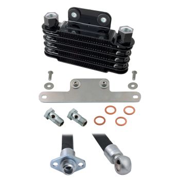 KEDO Oil Cooler Kit, complete and ready for installation, incl. black oil cooler with bracket, 2 oil lines with connections, banjo bolts & gaskets