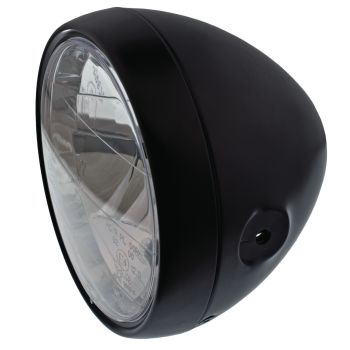 BlackCafé Headlamp 6.5' e-marked, Metal-Housing Matt Black, H4 Clear Lens (Dimen.: 190mm Diameter, 155mm Depth) Mounting Size approx. 177/90mm