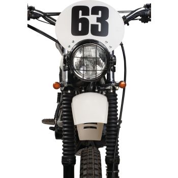Number Plate 'Six Days', Preston Petty plastic white, ready to mount with black stainless steel brackets, for original headlight brackets, tilt +/-.