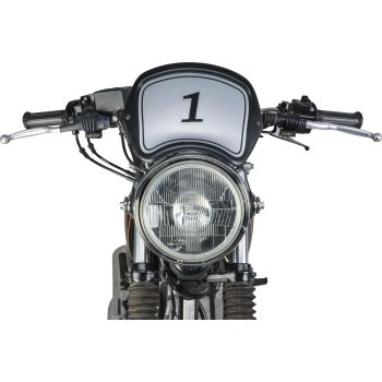 Start Number Plate incl. Bracket Set (mounting between headlight/headlight bracket), plate made of ABS, black colored through, incl. sticker set