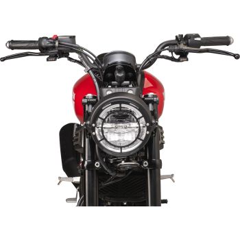 Headlamp Grille in Ring Design, twist-proof bracket mounting under the headlight brackets, three-part construction, aluminium/stainless steel