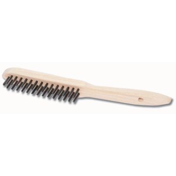 Wire Hand Brush, Plain Steel Wire 0,35mm, Three Rowed, Wooden Handle, approx. 28cm