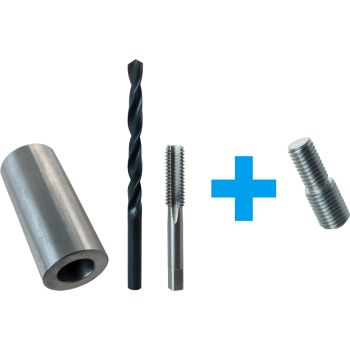 Repair-Kit for Rear Upper Shock Absorber Seat incl. Drilling Template, HSS Drill Bit, M8 Tap Drill and Double-threaded Setscrew (M8x1.25 to M10x1.25)