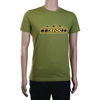 T-Shirt 'KEDO', size S, olive with yellow print (155g/m² cotton), 100% cotton