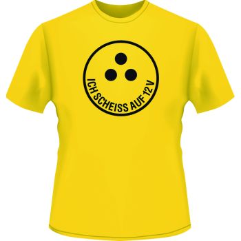T-Shirt 'Ich sch*** auf 12V', Size M, colour yellow with black print, 100% cotton (approx. 160g/m2)