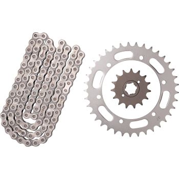 XW-Ring Chain Kit 15T front/37T rear, RK520XRE, 104 links, open type, coarse geared front sprocket, incl. clip- and rivet chain joint