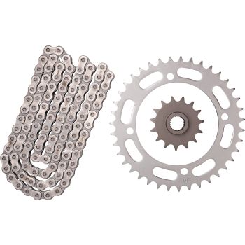 XW-Ring Chain Kit 15T front/39T rear, RK520 XRE, 102 links, OPEN TYPE, fine geared front sprocket, clip- and rivet chain joint