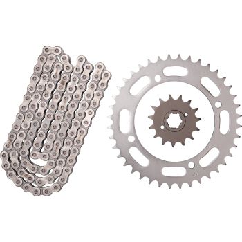 XW-Ring Chain Kit 15T front/40T rear, RK520XRE, 102 links, OPEN TYPE, coarse geared front sprocket, clip- and rivet chain joint