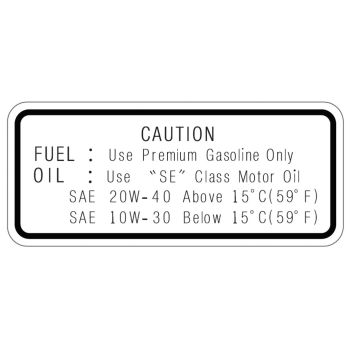 'Service'- Decal, FUEL-OIL (5Z, 20W-40/15°C/59°F, 10W-30/15°C/59°F)