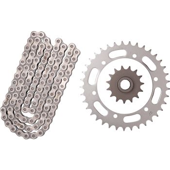 XW-Ring Chain Kit 15T front/37T rear, RK520XRE, 104 links, open type, fine geared front sprocket, incl. clip- and rivet chain joint
