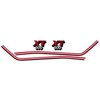 Fuel Tank Decal XT500 1981-1985, Red/Black/White, overcoatable, complete Set LH/RH, OEM reference # 4E5-24240-10, 4E5-21161-10
