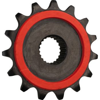 15T Front Sprocket, fine geared, double-sided rubberized for noise reduction, flange width 15,6mm, 520 chain type