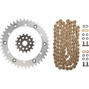 520 Type X-Ring Chain Kit 'Slim Gold' 16/42, 102 links, open type, gold, RK GB520XSO2, incl. rivet chain joint + clip chain joint