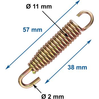 Exhaust Pull Spring, Universal, Zinc-Plated, 1 Piece, Length 57mm, Diameter 11mm, Strength 2mm, 1 Rotating Hook