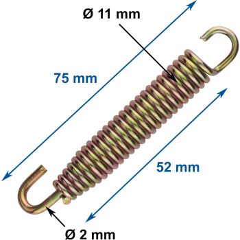 Exhaust Pull Spring, Universal, Zinc-Plated, 1 Piece, Length 75mm, Diameter 11mm, Strength 2mm, 1 Rotating Hook
