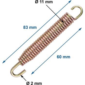 Exhaust Pull Spring, Universal, Zinc-Plated, 1 Piece, Length 83mm, Diameter 11mm, Strength 2mm, 1 Rotating Hook