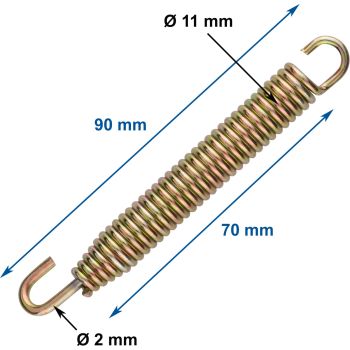 Exhaust Pull Spring, Universal, Zinc-Plated, 1 Piece, Length 90mm, Diameter 11mm, Strength 2mm, 1 Rotating Hook