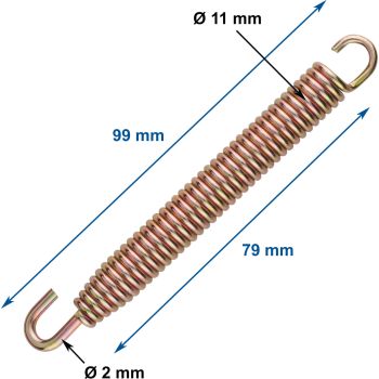 Exhaust Pull Spring, Universal, Zinc-Plated, 1 Piece, Length 99mm, Diameter 11mm, Strength 2mm, 1 Rotating Hook