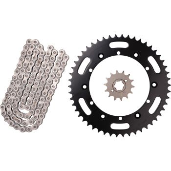 XW-Ring Chain Kit 15T front/50T rear, RK520XRE, 112 links, open type, coarse geared front sprocket, incl. clip- and rivet chain joint