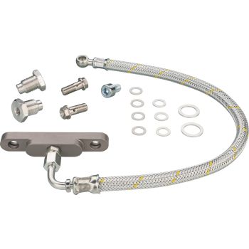 KEDO Direktschmierung Sonderserie 'Classic' mit Stahlflexschlauch, CNC-gefrästes grau eloxiertes Aluminium-Verteilerstück