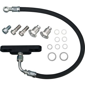 KEDO Twin Feed Oil Kit 'Classic BlackLine', with textile-braided oil line (black) and black anodized cnc-milled aluminium distributor block