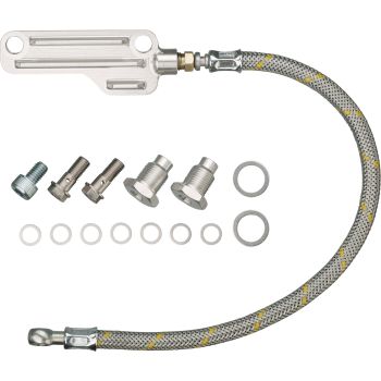 KEDO Twin Feed Oil Line Kit 'Vintage' with Steel-Braided Oil Line and Silver Anodized Aluminium Block with Fins, Complete Kit