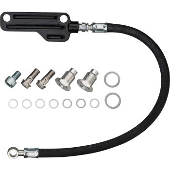 KEDO Twin Feed Oil Line Kit 'Vintage BlackLine' with Black Textile Hose and Black Anodized Aluminium Block with Fins, Complete Kit