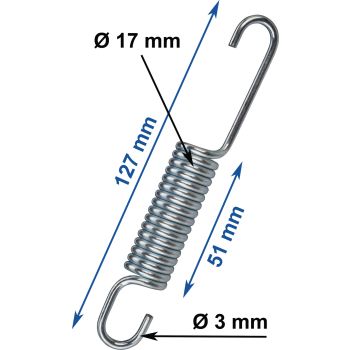 Universal Spring, zinc plated, length 127mm, wire diameter 3mm, outer diameter 17mm, winding length 51mm