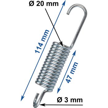 Universal Spring, zinc plated, length 114mm, wire diameter 3mm, outer diameter 20mm, winding length 47mm