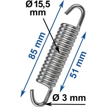 Universal Spring, zinc plated, length 85mm, wire diameter 3mm, outer diameter 15.5mm, winding length 51mm