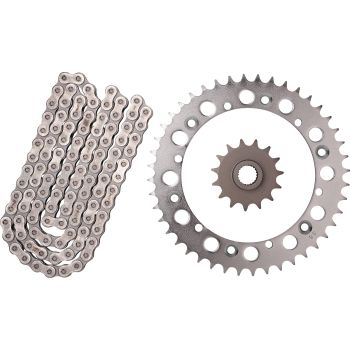 XW-Ring Chain Kit 15T front/44T rear, RK520XRE, 112 links, open type, fine geared front sprocket, incl. clip- and rivet chain joint