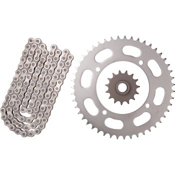 XW-Ring Chain Kit 15T front/47T rear, 110 links, open type RK520XRE, fine geared shaft, incl. clip- and rivet chain joint