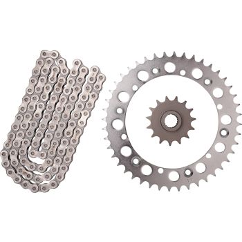 RX-Ring Chain Kit 15T front/44T rear, RK520XSO2, 110 links, open type, fine geared front sprocket, rivet- and clip chain joint