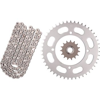 RX-Ring Chain Kit RK520XSO2, 15T/47T, 114 Links, open type, fine geared front sprocket with 15.6mm flange, incl. clip- and rivet chain joint