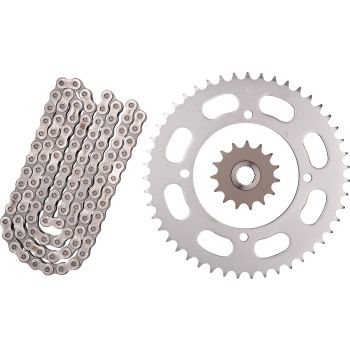 XW-Ring Chain Kit 15T front/47T rear, RK520XRE,114 links, opentype, fine geared front sprocket with 9.5mm FLANGE, incl. clip- and rivet chain joint