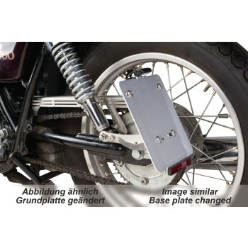 Side Mount License Plate Bracket 'Pur', w/ LED license plate light, stainless steel holder, aluminum base plate, mounting material